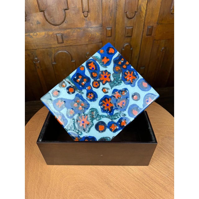 Colorful Decorative Coffee Table Box With Hand Blown Glass Top | Chairish