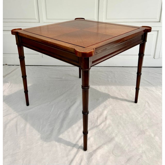 1967 Drexel Et Cetera Flip Top Faux Bamboo Game Table For Sale - Image 9 of 12