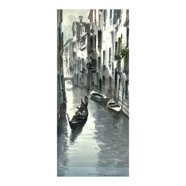 Watercolor Painting of Venetian Canal For Sale