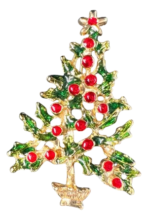 Vintage Holly Berry Christmas Tree Brooch