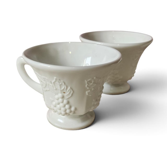 Set 4 Indiana Milk Glass Grape Colony Harvest Footed Cups, 1950s. Excellent condition. Measures 4 inches diameter X 3...