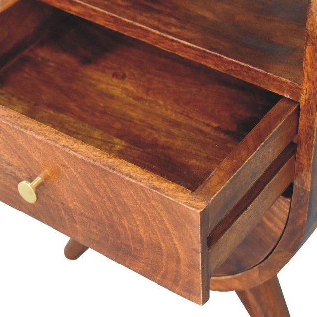 Modern Curved Chestnut Mango Wood Nightstand With Drawers For Sale - Image 3 of 8