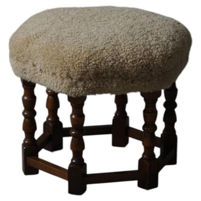 Gold Danish Modern Hexagon Ottoman in Lambswool Upholstery, 1950s For Sale - Image 8 of 8