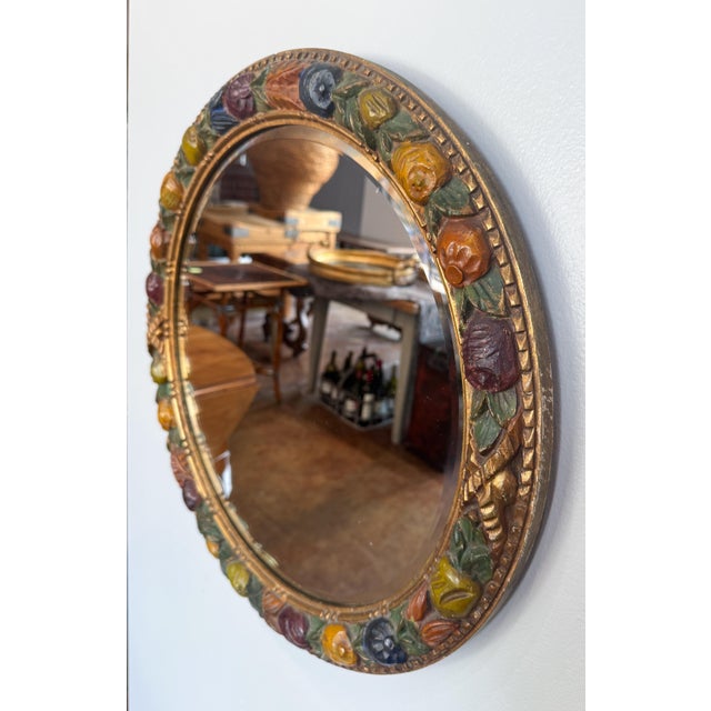 Round Barbola Bevel Mirror With Relief of Fruit From England (Diameter 22 1/4) For Sale - Image 4 of 9