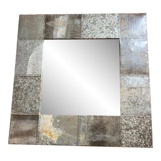 Industrial Reclaimed Metal Square Wall Mirror | Riveted Tin Frame | Rustic Modern Farmhouse Decor For Sale