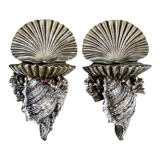 Vintage Silvered Clam Shell Brackets - A Pair For Sale
