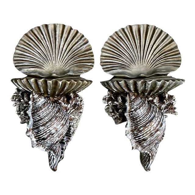 Vintage Silvered Clam Shell Brackets - A Pair For Sale
