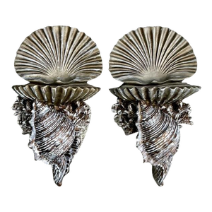 Vintage Silvered Clam Shell Brackets - A Pair