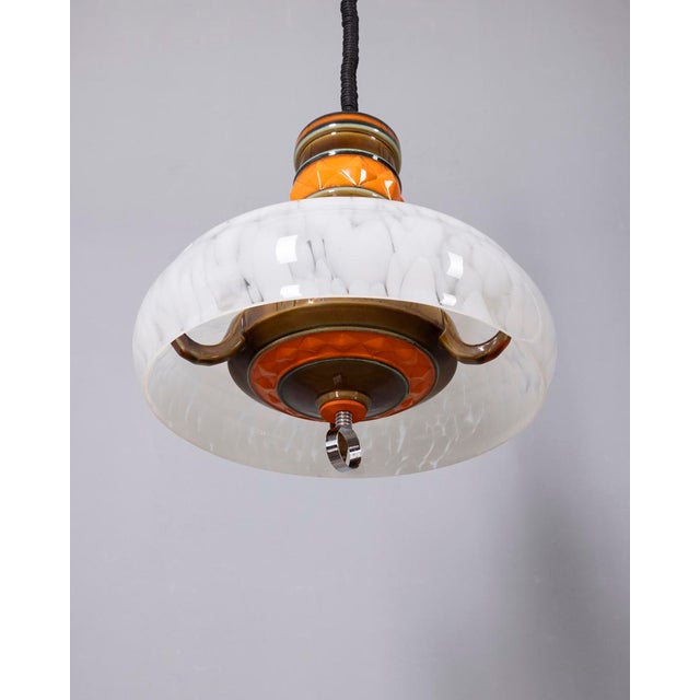 Chandelier with ceramic structure and Murano glass lampshade, Italian design, 1960s. Up to 250V (Europe/UK Standard).The...
