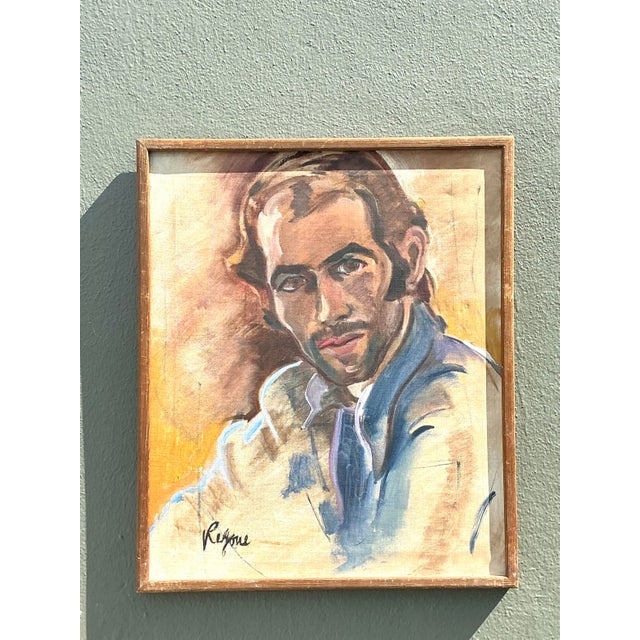 Mid 20th Century Vintage Boho Regone Pierokkis Portrait Oil on Canvas, Framed For Sale - Image 9 of 9