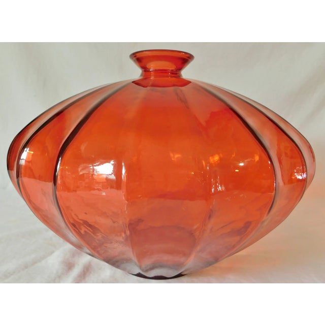 Glass Large Vintage C1980s Red Scalloped Glass Floor Vase For Sale - Image 7 of 9