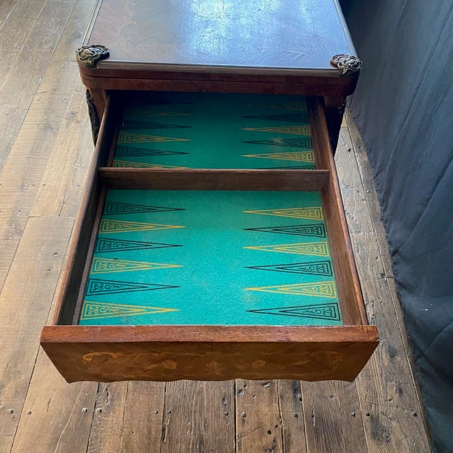 19th Century French Louis XV Walnut Marquetry Inlaid Card and Backgammon Table For Sale - Image 5 of 15