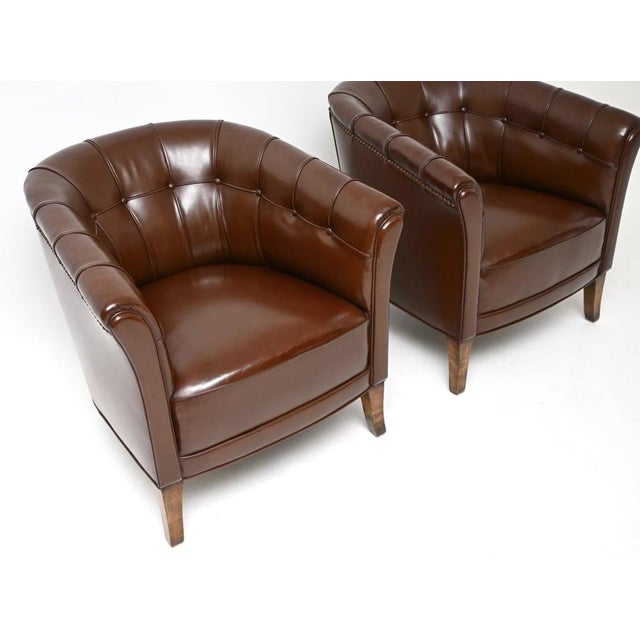 1950s Vintage Swedish Leather Armchairs, 1950s, Set of 2 For Sale - Image 5 of 8