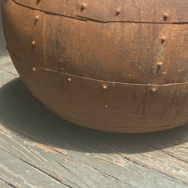 Large Vintage Brutalist Studded Metal Spherical Planters (Pair) For Sale - Image 11 of 12