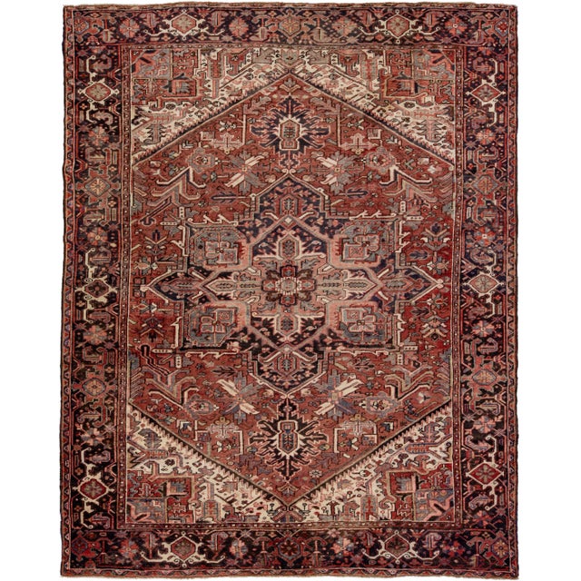 Rust Antique Persian Heriz Handmade Wool Rug With Medallion Design For Sale - Image 9 of 9