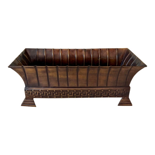 Brass Footed Trough Planter With Greek Key Detail For Sale