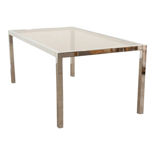 Mid-Century Glass & Chrome Dining Table in the Manner of Baughman For Sale