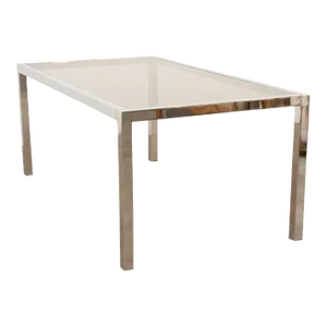 Mid-Century Glass & Chrome Dining Table in the Manner of Baughman