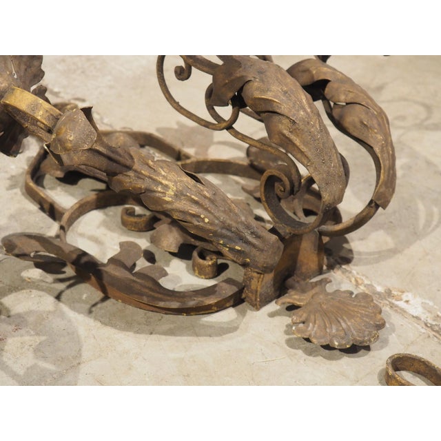 Late 20th Century Set of Four Vintage French 3-Arm Iron and Tole Sconces, Distressed Gilt Finish For Sale - Image 5 of 18