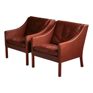 Danish Modern Teak and Leather Lounge Chairs by Børge Mogensen for Fredericia, 1971, Set of 2 For Sale