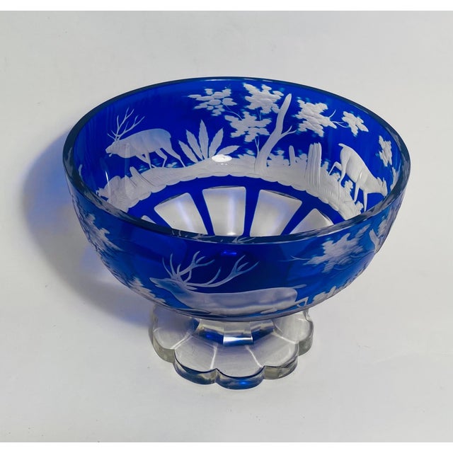19th Century Cobalt Blue Crystal Centerpiece, Stag, Deer & Scenic Surround For Sale - Image 4 of 12