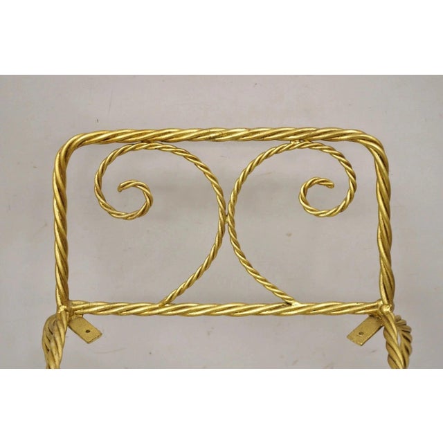 Vintage Italian Hollywood Regency Gold Gilt Iron Rope Tassel Vanity Bench Chair For Sale - Image 4 of 11