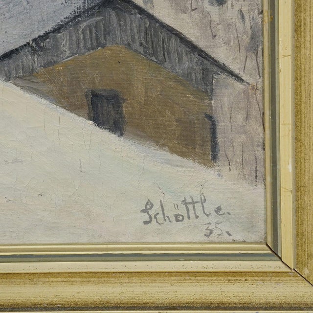 Impressionistic Painting of an Alpine Mountain Hut in the Winter For Sale - Image 6 of 7