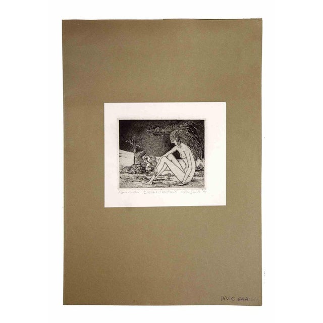 Sibyl and the Border is an original etching and aquatint realized by Leo Guida in 1970. Good condition. Mounted on a white...