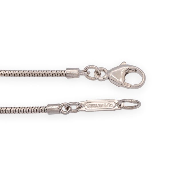 Tiffany and Co. 1990s Tiffany & Co Vintage 18k White Gold Feather Pendant 20" Snake Chain Necklace For Sale - Image 4 of 8