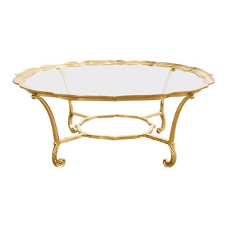 Hollywood Regency Brass Glass Cocktail Table by Labarge For Sale