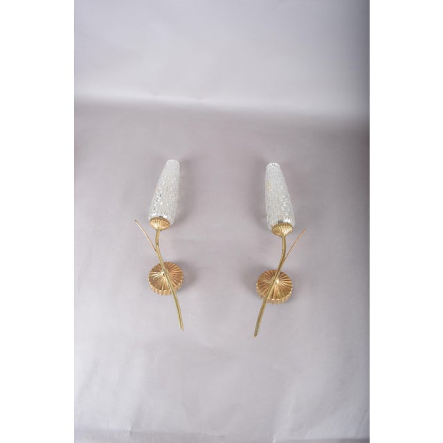 Gold-Toned Wall Sconces with Textured Glass Shades, 1970s, Set of 2 For Sale - Image 12 of 13