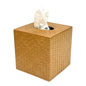 Vintage Woven and Lacquered Herringbone Bamboo Tissue Box Cover