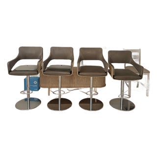 Set of 4 - I4Mariani Silhouette Bar Stools | Italian Designer | Leather, Oak, Chrome For Sale