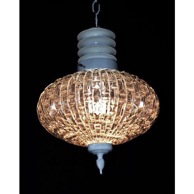 Gold Mid-Century Modern Danish Opalescent Hobnail Glass and Brass Pendant Light For Sale - Image 8 of 13