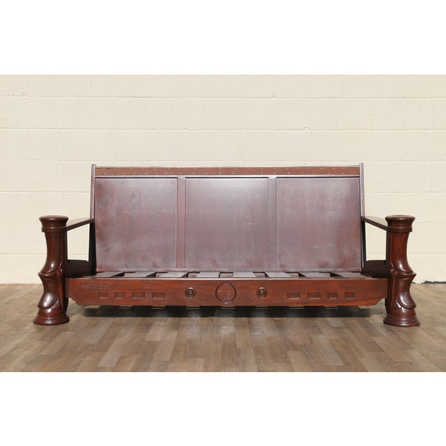 1970s Sculptural Brown Leather Sofa With Solid Wood Frame, Modernist Postmodern Lounge Couch Design For Sale - Image 16 of 18