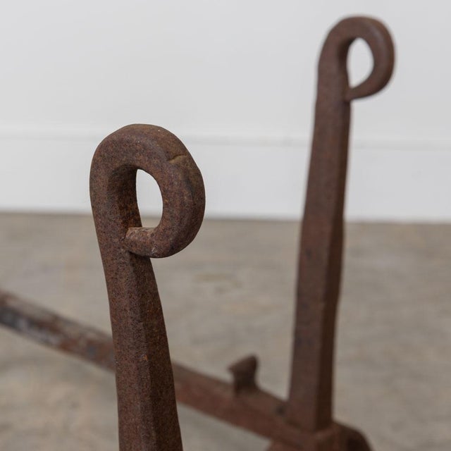 Metal 1950s Pair of French Wrought Iron Andirons For Sale - Image 7 of 9