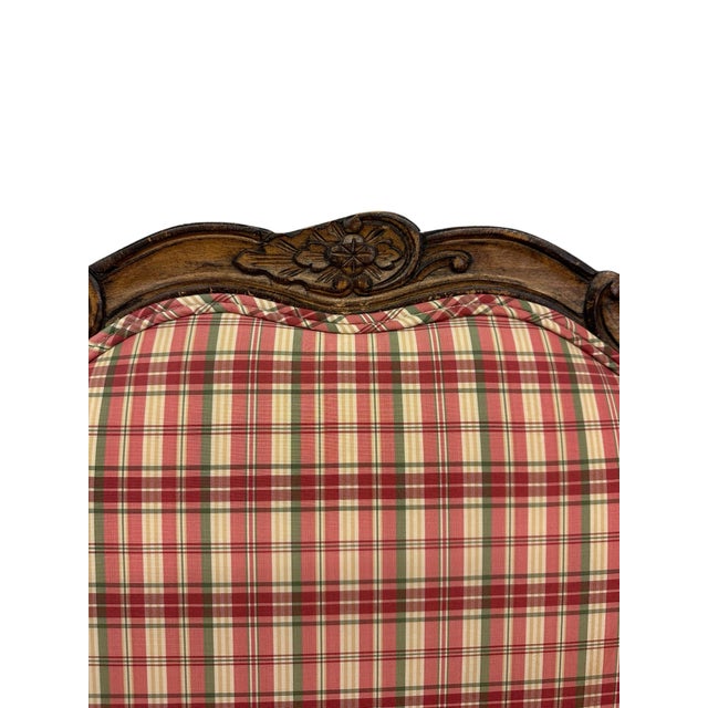French Country Pair of Late 20th Century French Country Louis XV Arm Chairs With Plaid Upholstery For Sale - Image 3 of 12