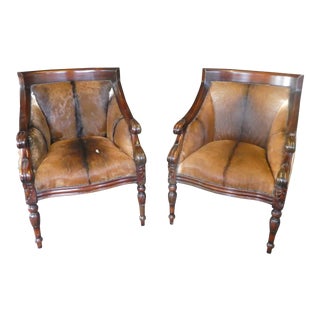 Western Themed English Regency Club Chairs- a Pair For Sale
