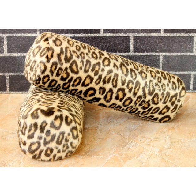 Vintage Leopard Fur Velvet Bolster Pillows - a Pair For Sale - Image 4 of 13