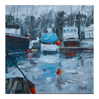 Modern Abstract Impressionist Oil Painting, Noyo Harbor Fog For Sale