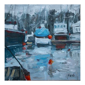 Noyo Harbor Fog — Contemporary Seascape Oil Painting