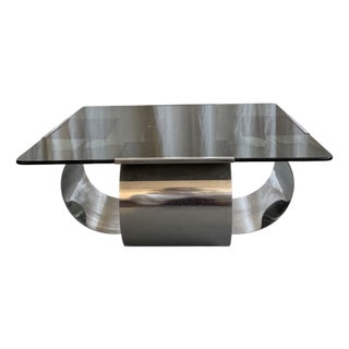 Mid-Century Modern Stainless Steel and Smoked Glass Coffee Table by Francois Monnet for Kappa, 1970s For Sale