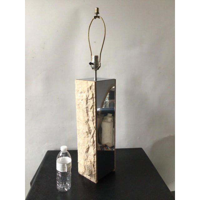 Mid-Century Modern 1970s White Marble and Chrome Table Lamp For Sale - Image 3 of 11