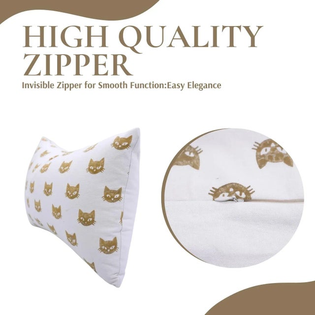 Fabdivine Halloween Kitty Block Print Pillow Cover Handcrafted Cotton Throw for Home Styling Size 18x18- Kitty For Sale - Image 4 of 5