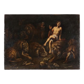 Italian Artist, Daniel in the Lions' Den, 19th Century, Oil on Board For Sale