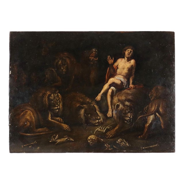 Italian Artist, Daniel in the Lions' Den, 19th Century, Oil on Board For Sale