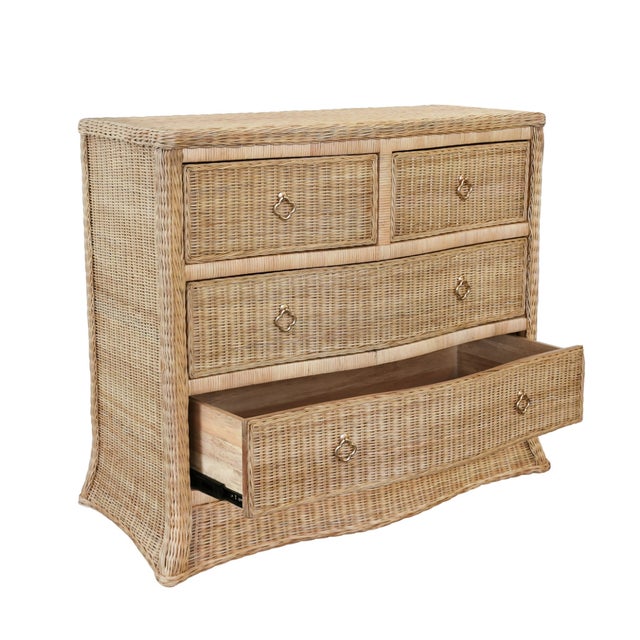 Matthew Izzo Home Celine Four Drawer Woven Rattan Chest With Satin Brass Drawer Pulls and Soft Slide Drawers For Sale - Image 9 of 12