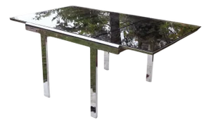 Postmodern 70s Attributed to Milo Baughman Chrome + Glass Extendable Dining Table / Desk Table Square to Rectangular