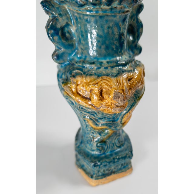 Blue 20th Century or Earlier Chinese Ming Style Fahua Glazed Dragon Vase For Sale - Image 8 of 15