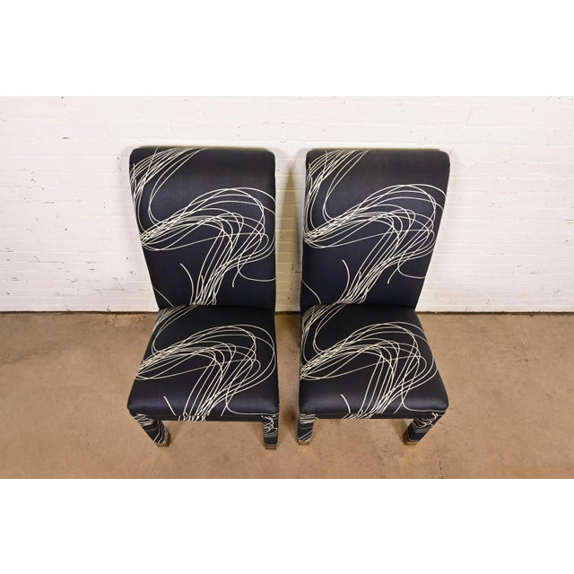 1980s Karl Springer Style Modern Parsons Upholstered Side Chairs or Dining Chairs, Pair For Sale - Image 5 of 14